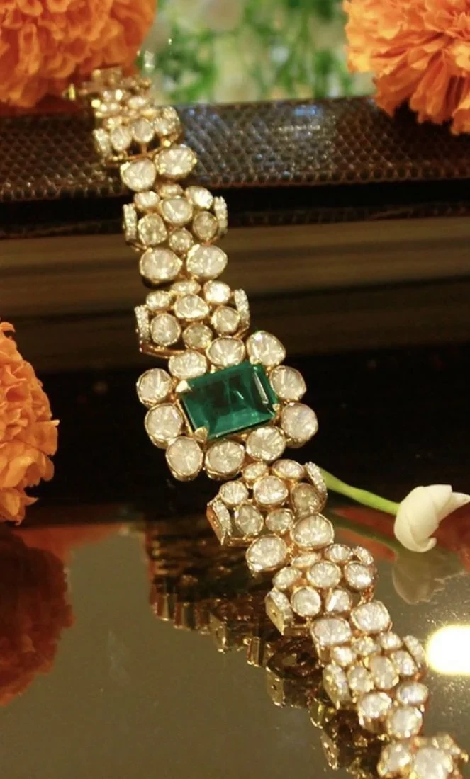 Emerald Statement Polki Diamond Bracelet