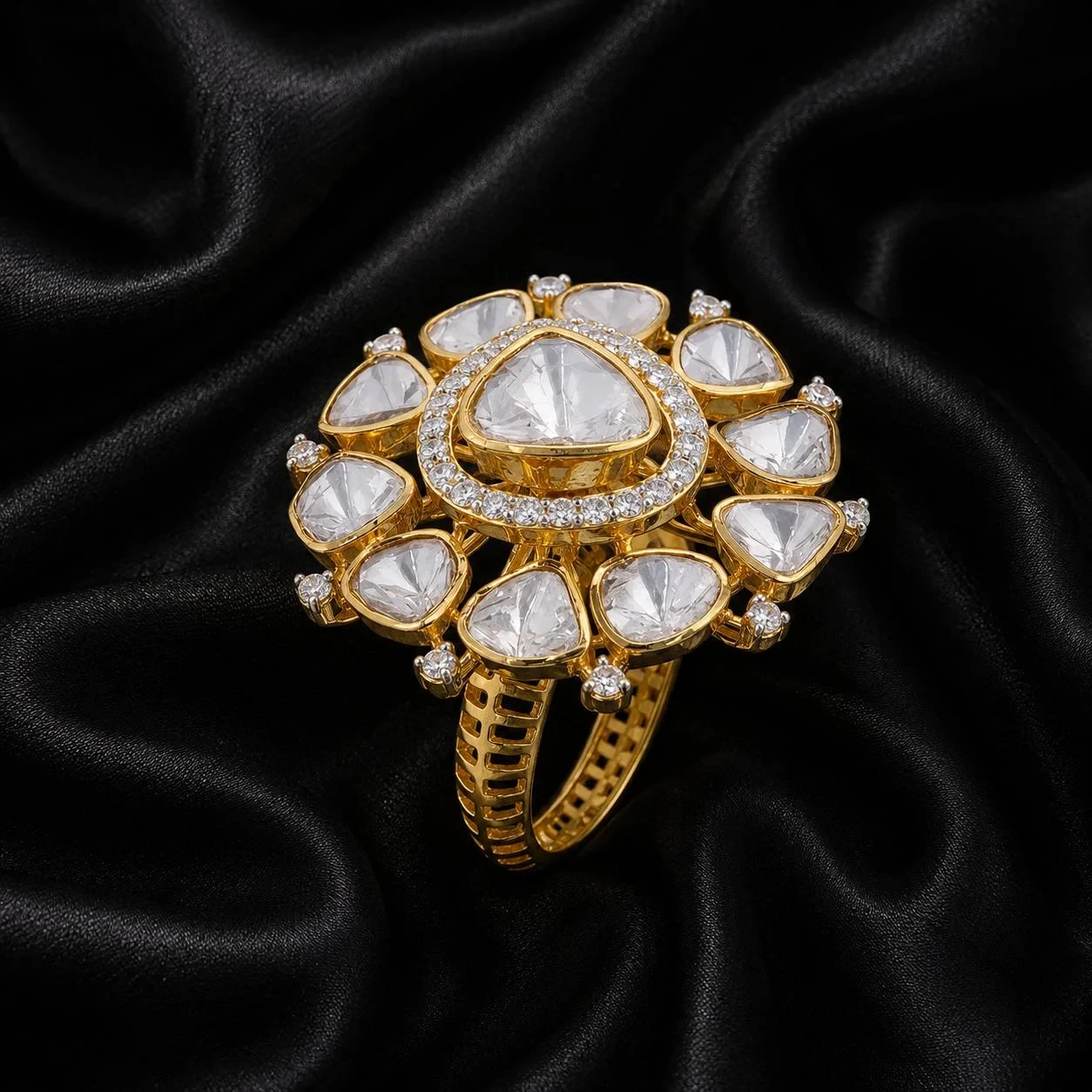 Majestic Kundan Floral Polki Ring