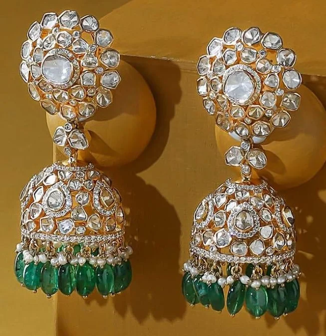 Emerald Polki Jhumka Earrings