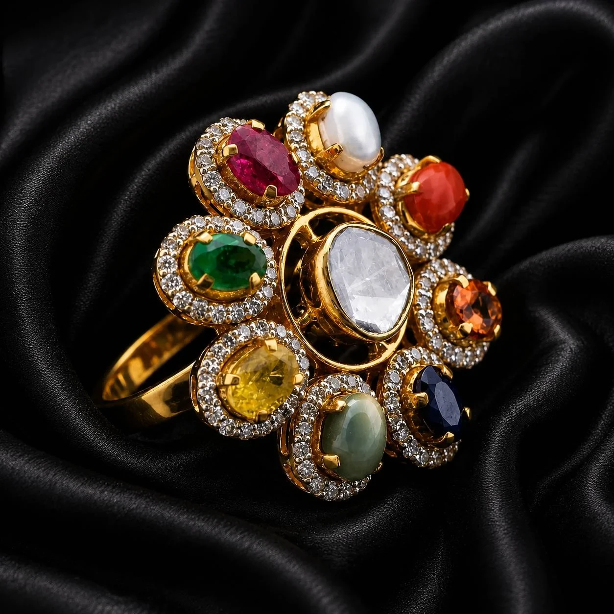 Royal Navratna Polki Ring