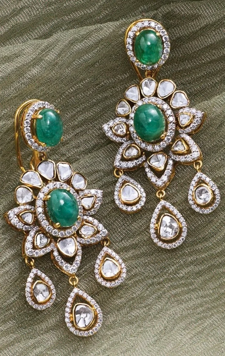 Emerald Floral Polki Earrings
