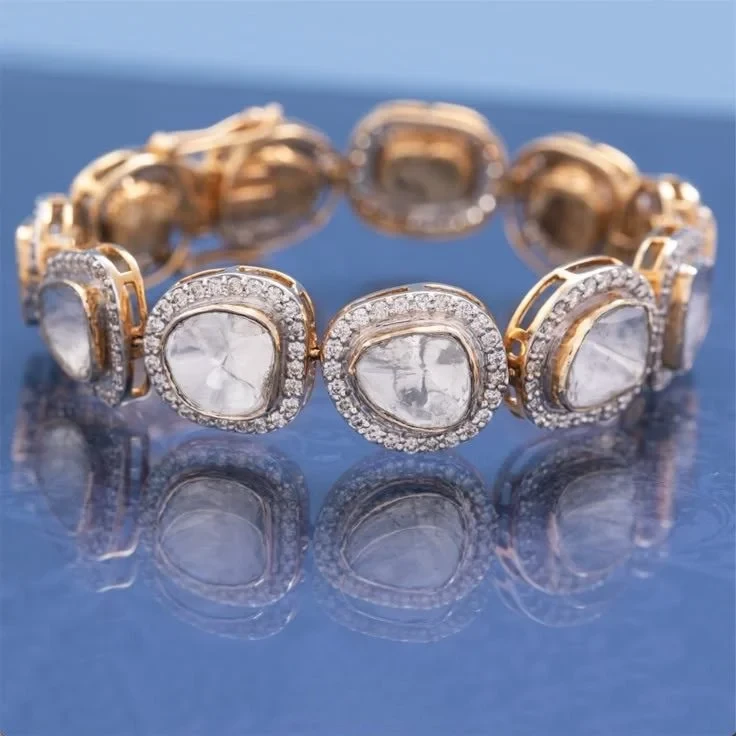 Square-Cut Diamond Polki Link Bracelet