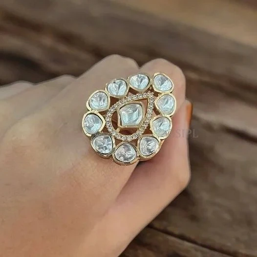 Elegant Pear-Shaped Polki Ring