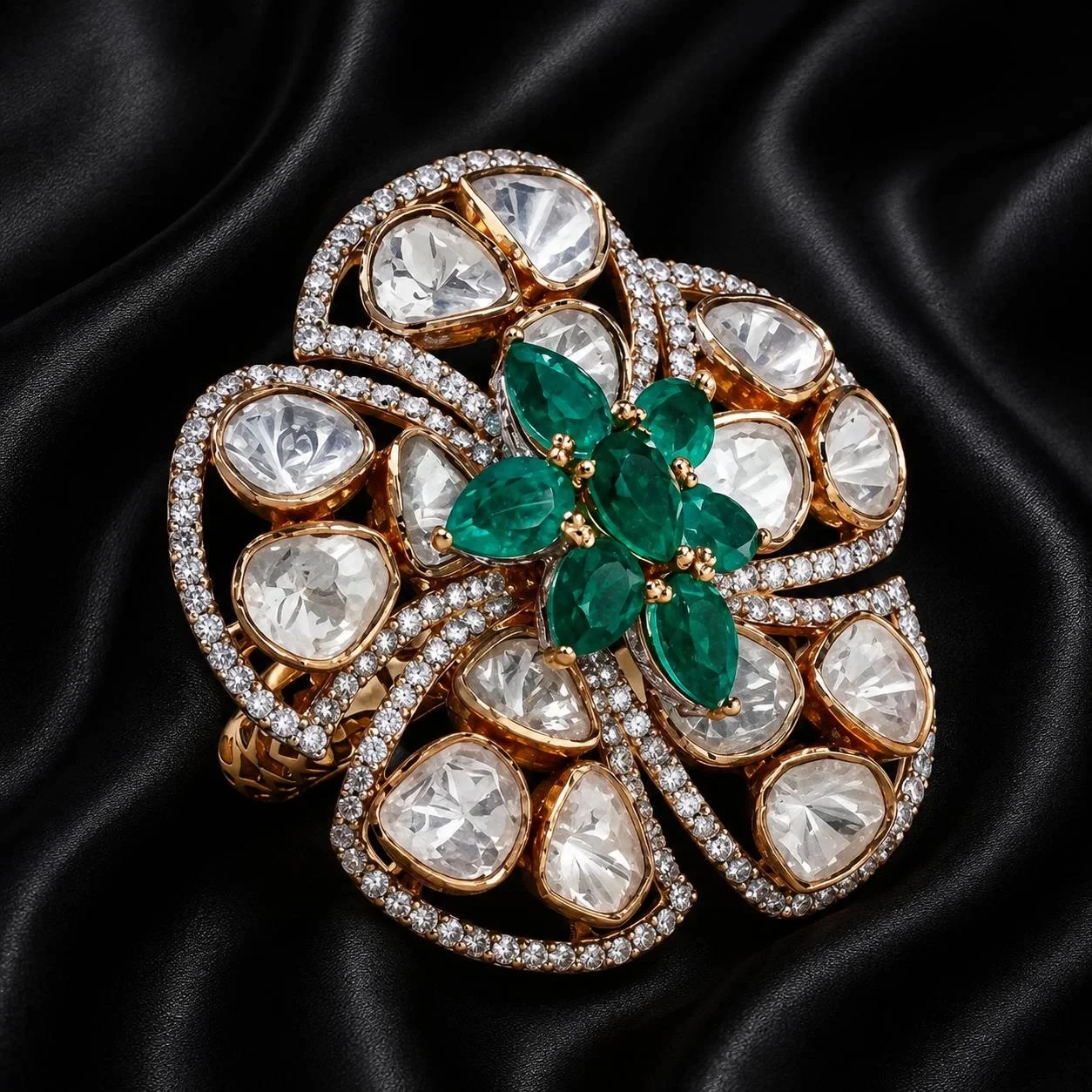 Luxury Green Stone Polki Designer Ring