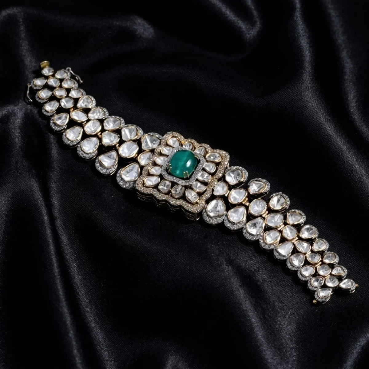 Designer Polki Emerald Link Bracelet