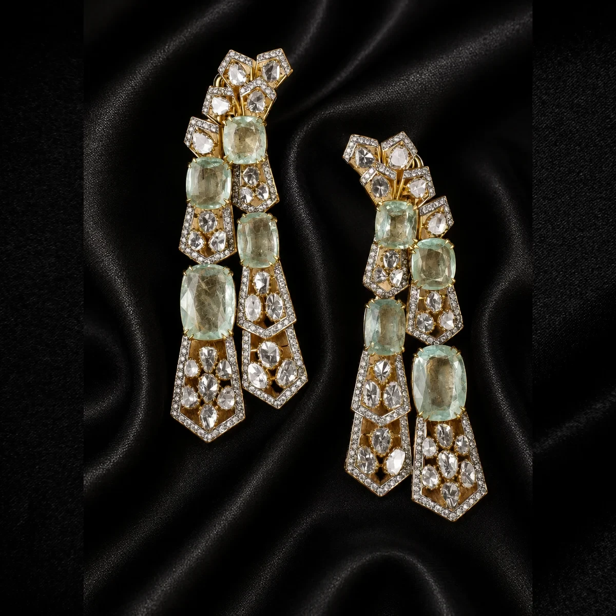 Polki Diamond Long Drop Earrings