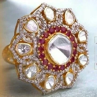 Elegant Ruby Polki Gold Ring