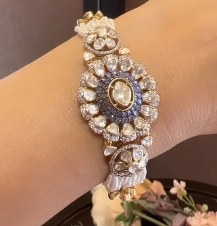 Elegant Diamond Flower Polki Bracelet for Women