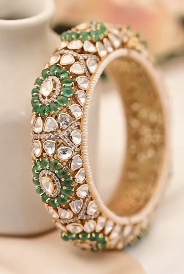 Emerald Polki Diamond Gold Bangles