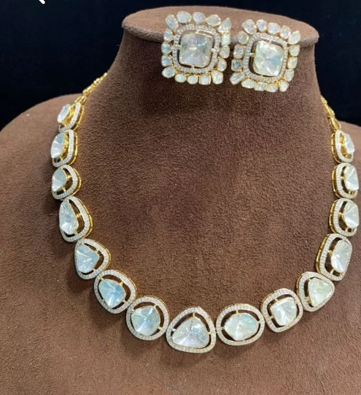 Celestial Halo Polki Necklace with Stud Earrings