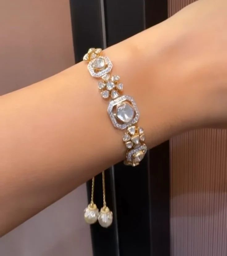 Luxury Oval Diamond Polki Bracelet for Women