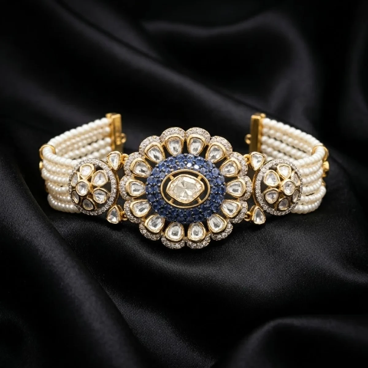 Elegant Diamond Flower Polki Bracelet for Women