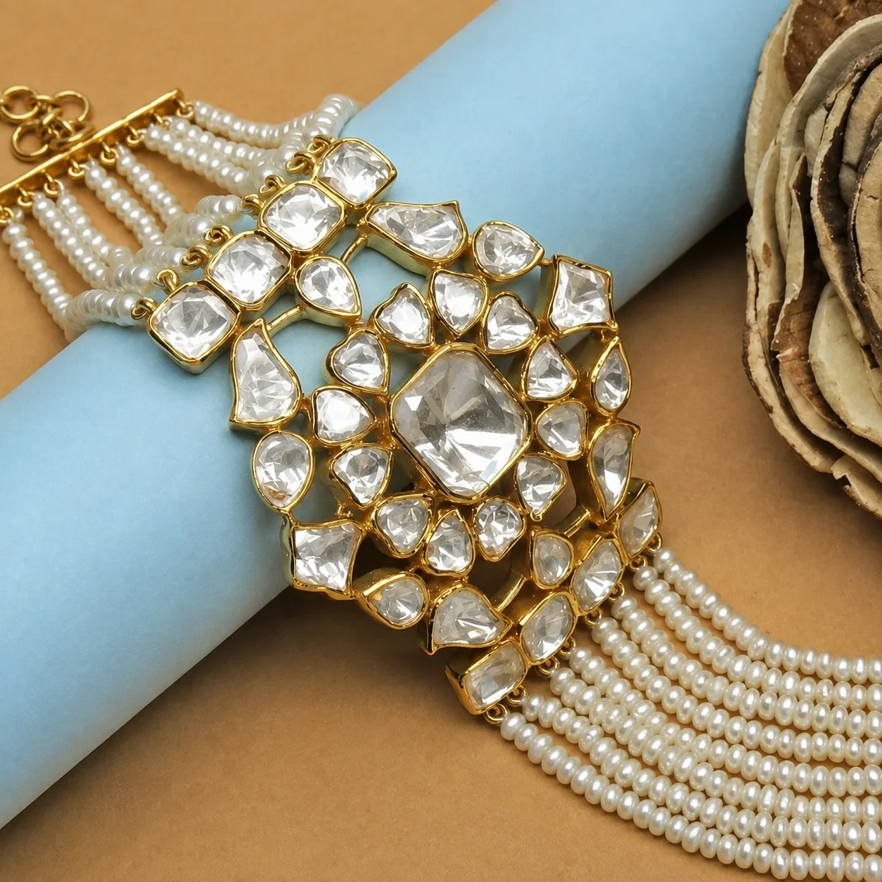 Designer Polki Diamond Pearl Bracelet