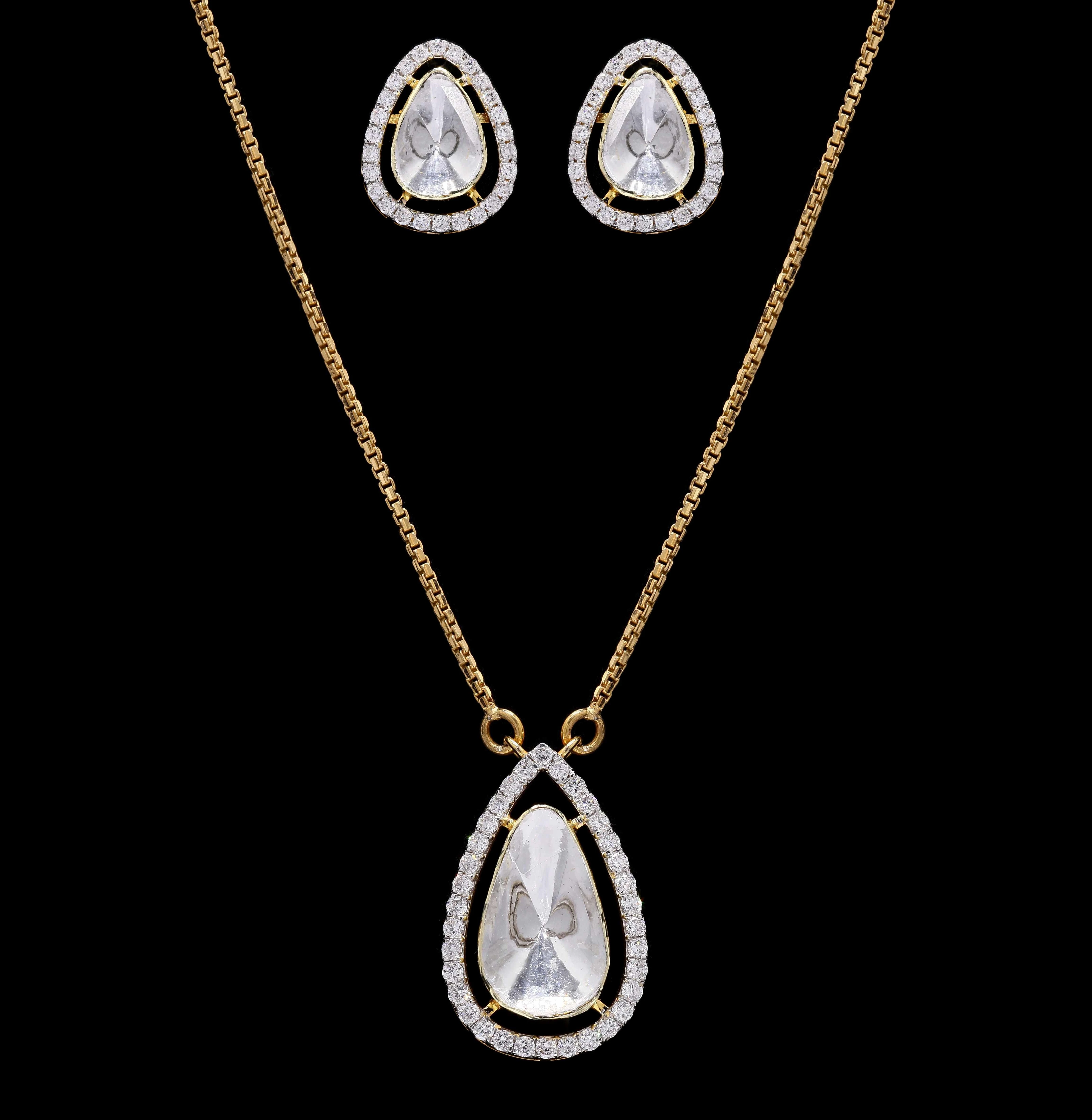 Pear Polki Glow Pendant with Earrings