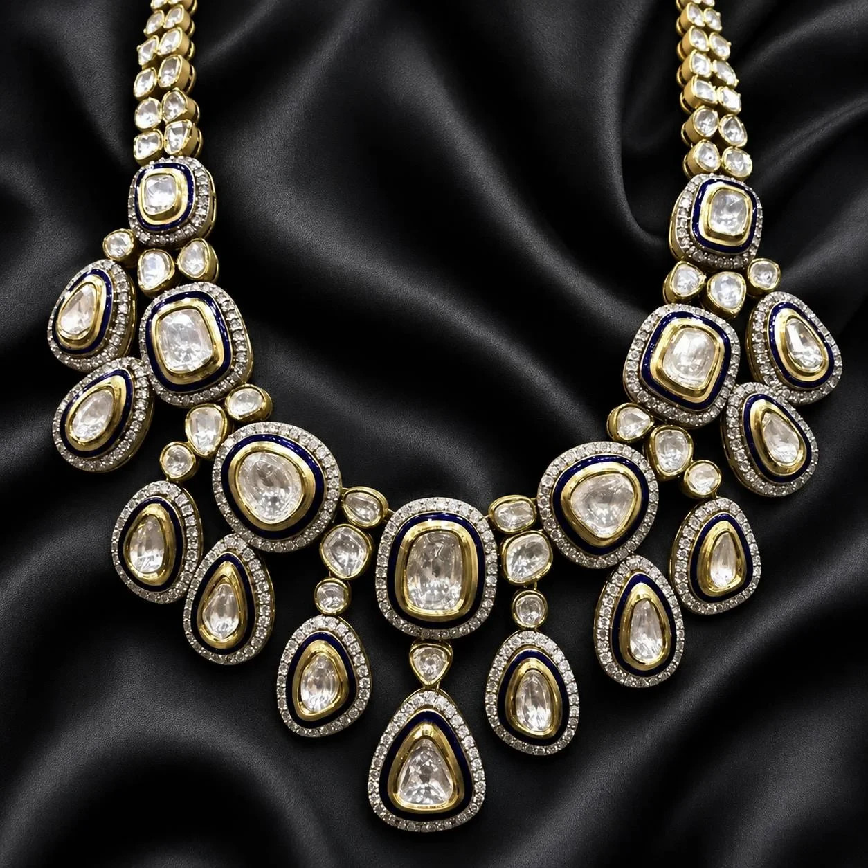 Royal Blue Halo Polki Necklace