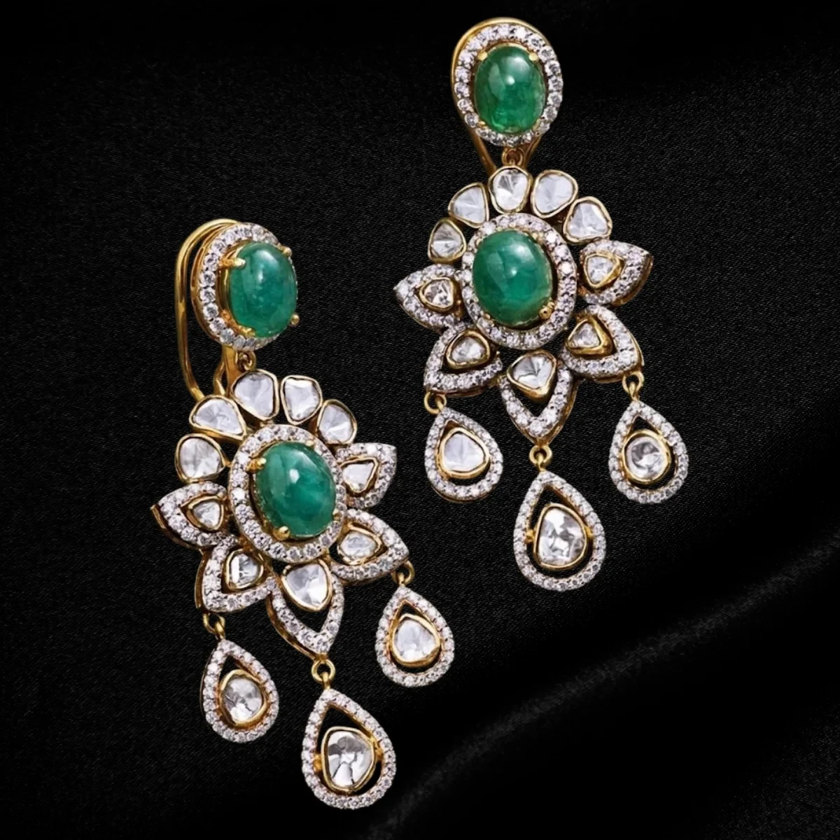 Emerald Floral Polki Earrings