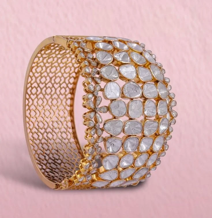 Gold Cuff Diamond Polki Bracelet