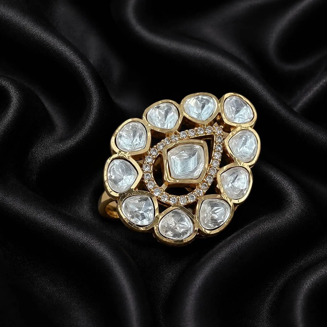 Elegant Pear-Shaped Polki Ring
