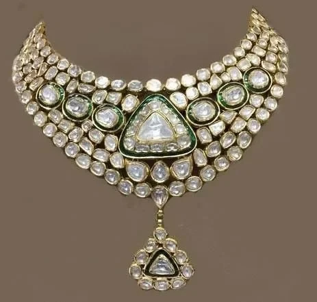 Heritage Emerald Accent Polki Bridal Necklace Set