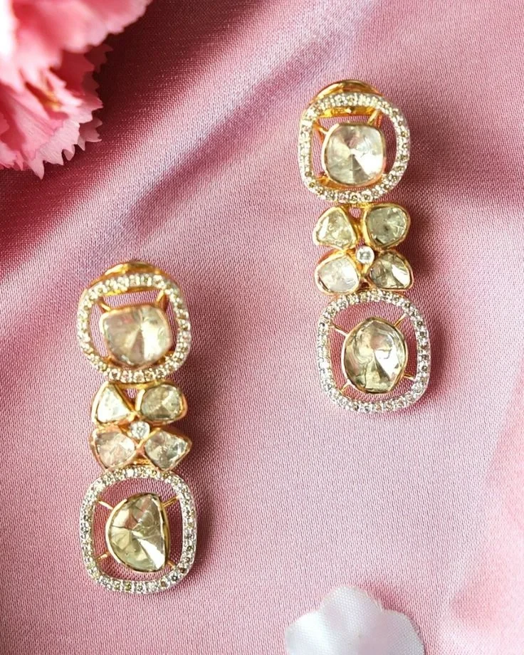 Designer Gold Polki Earrings