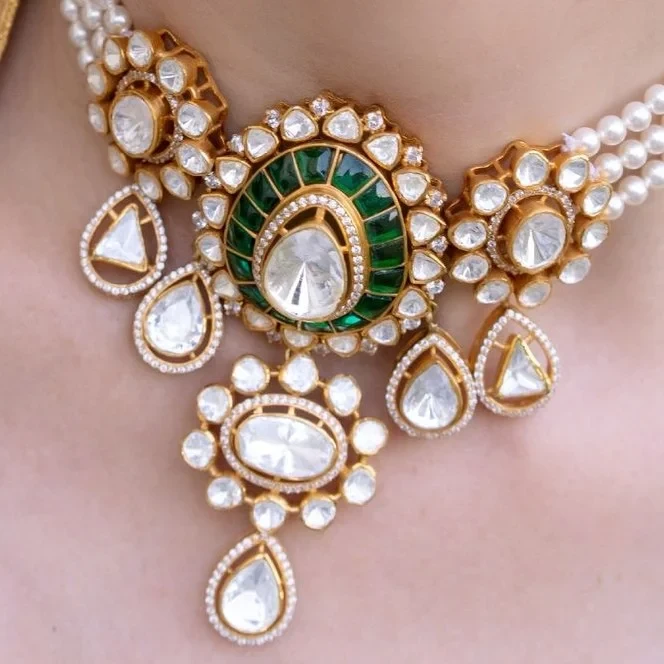 Regal Emerald Polki Statement Necklace