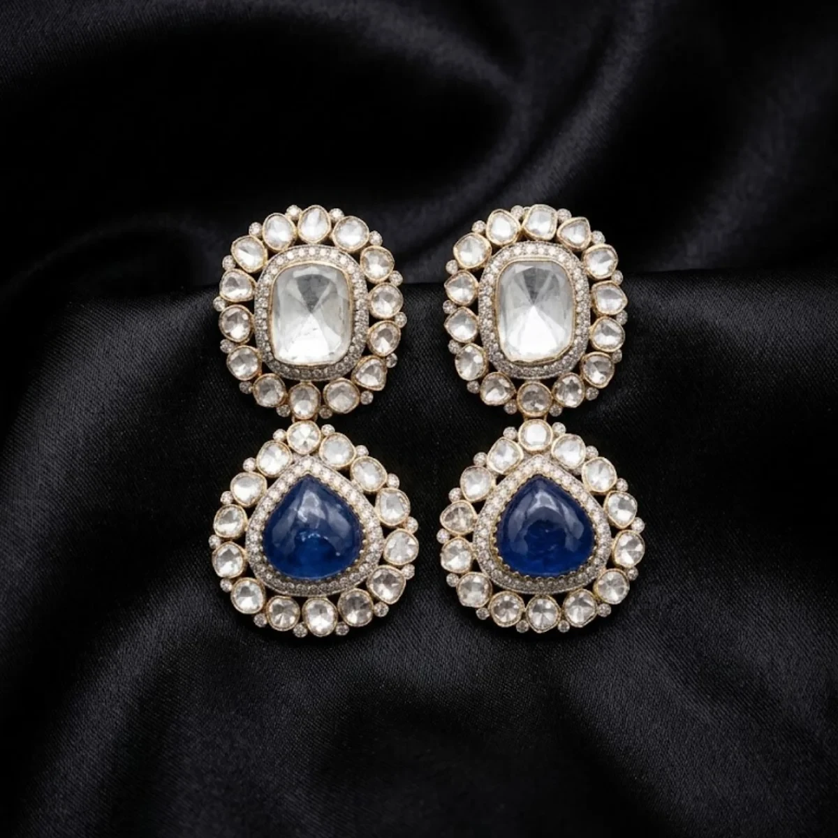 Blue Sapphire Polki Earrings