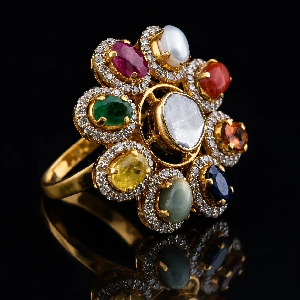 Royal Navratna Polki Ring