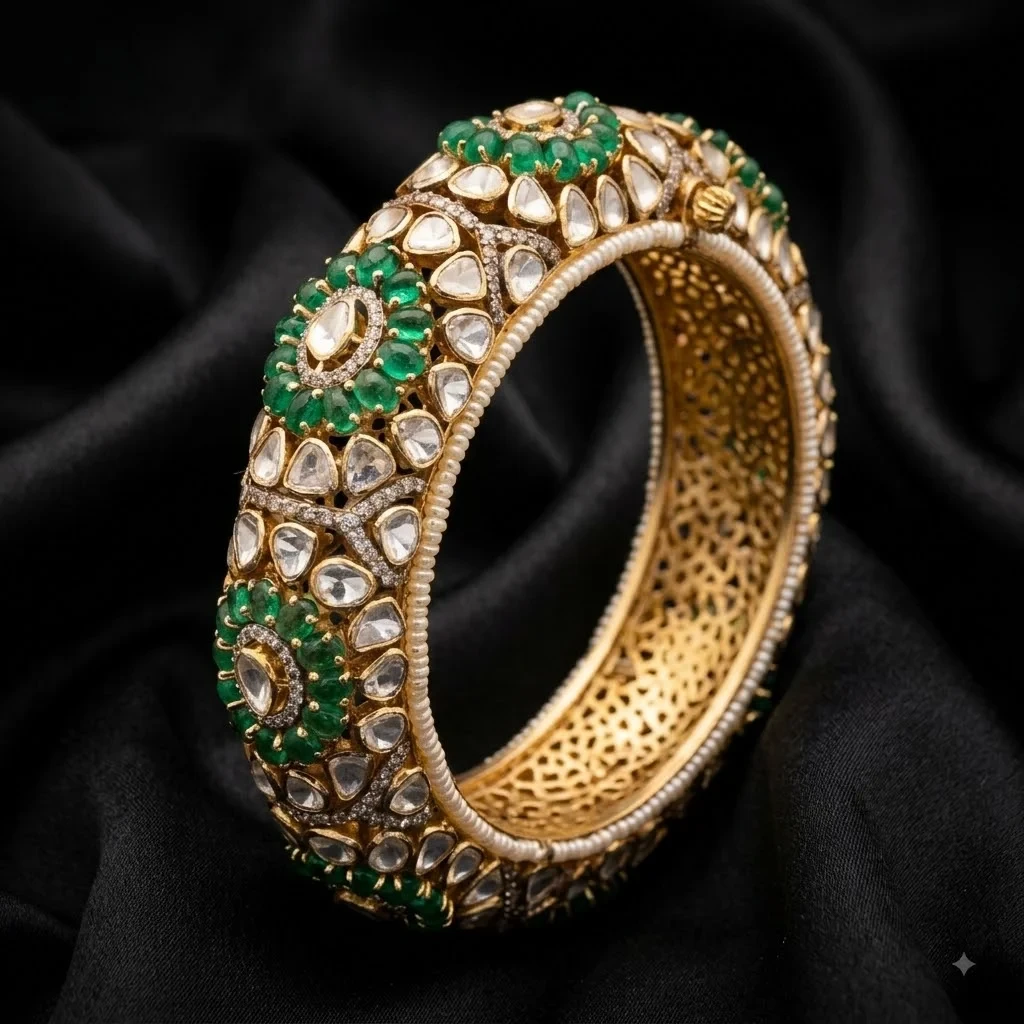 Emerald Polki Diamond Gold Bangles