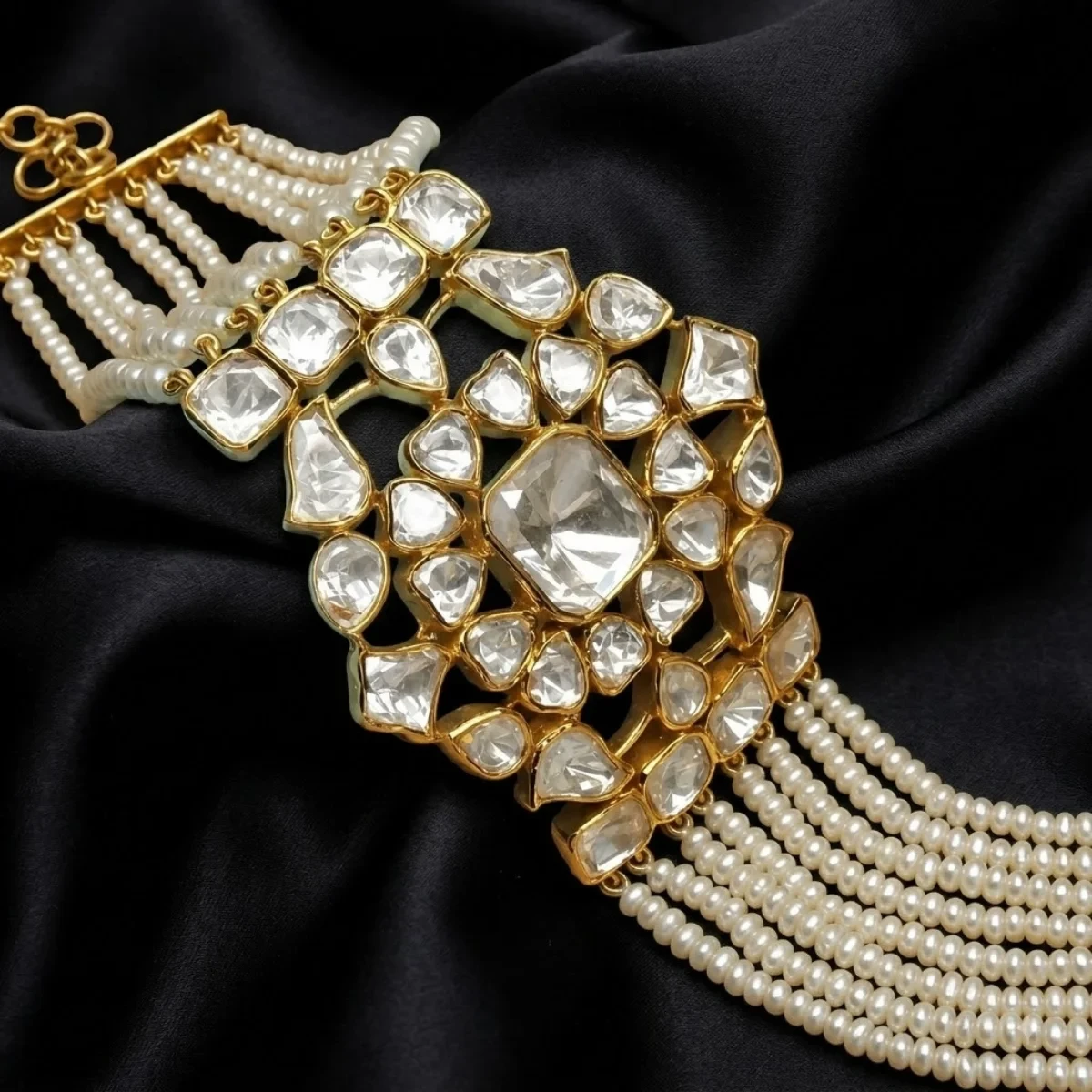 Designer Polki Diamond Pearl Bracelet