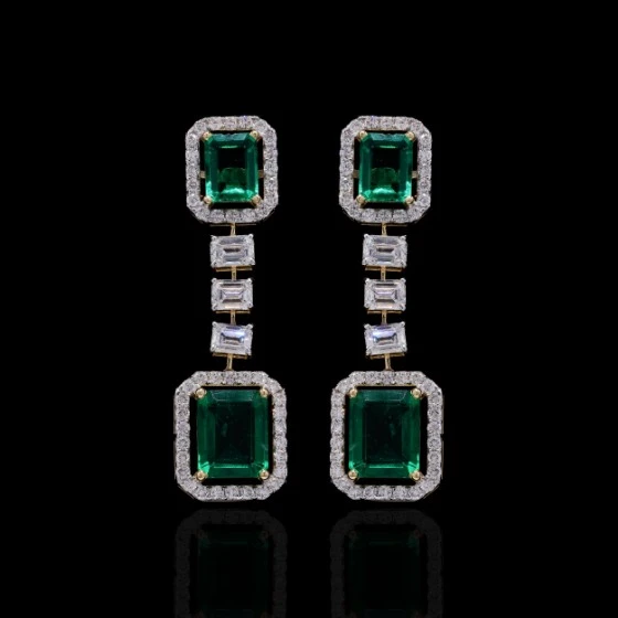 Diamonds with Emeralds in Gold Earrings