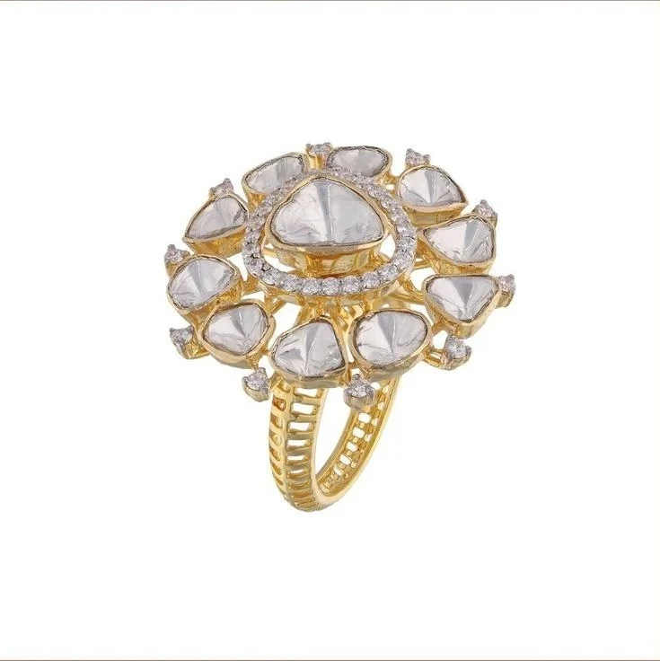 Majestic Kundan Floral Polki Ring
