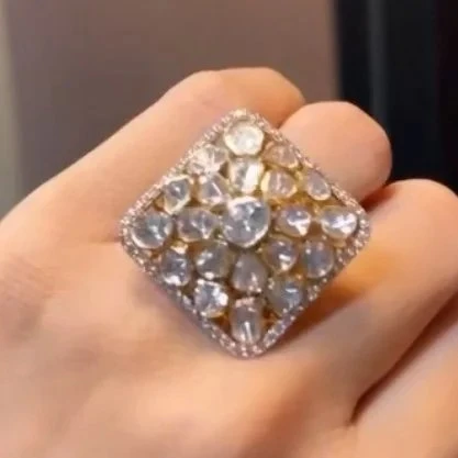 Luxury Square Polki Diamond Ring