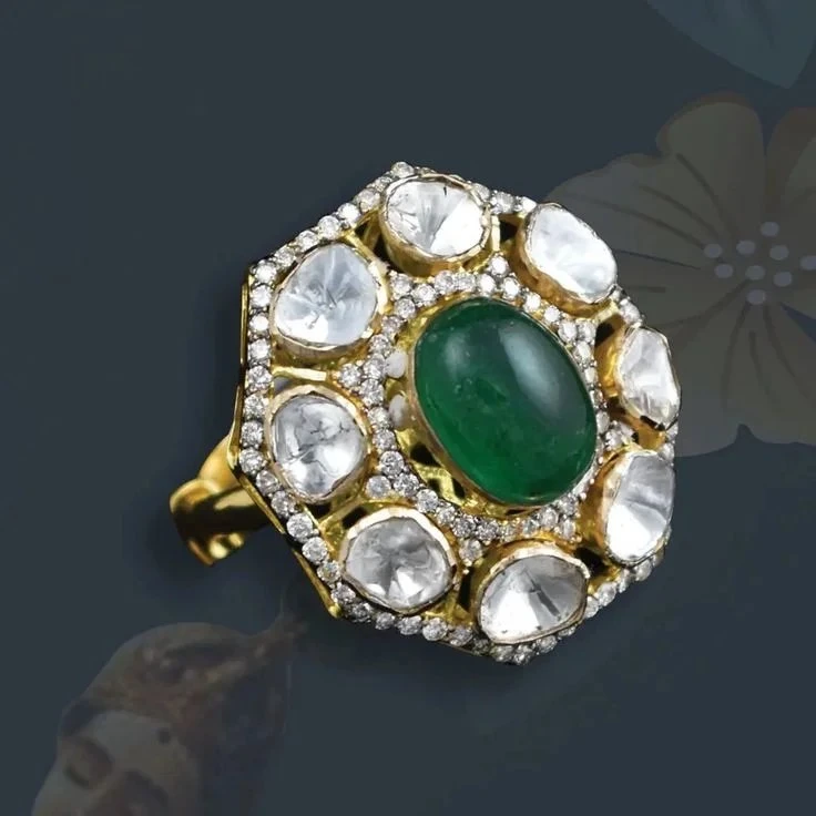 Emerald Center Polki Ring
