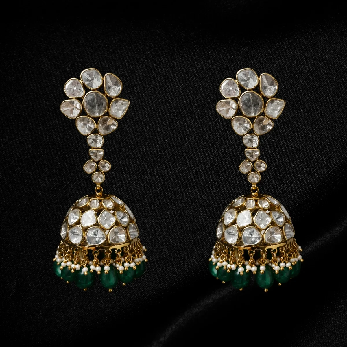Polki Diamond Emerald Earrings