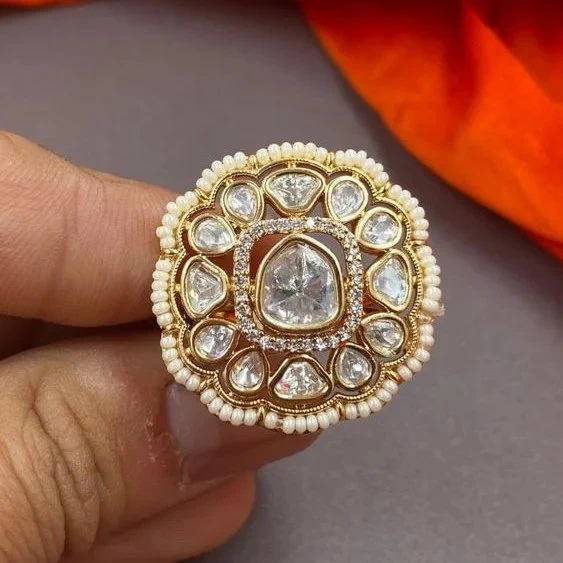 Pearl Border Polki Statement Ring