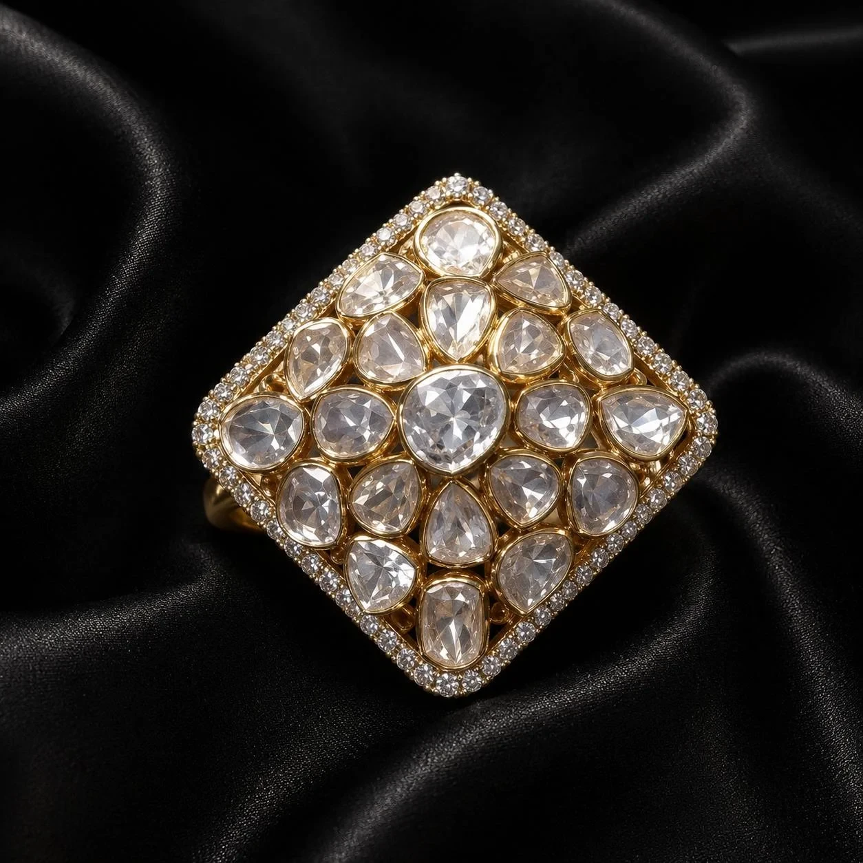 Luxury Square Polki Diamond Ring