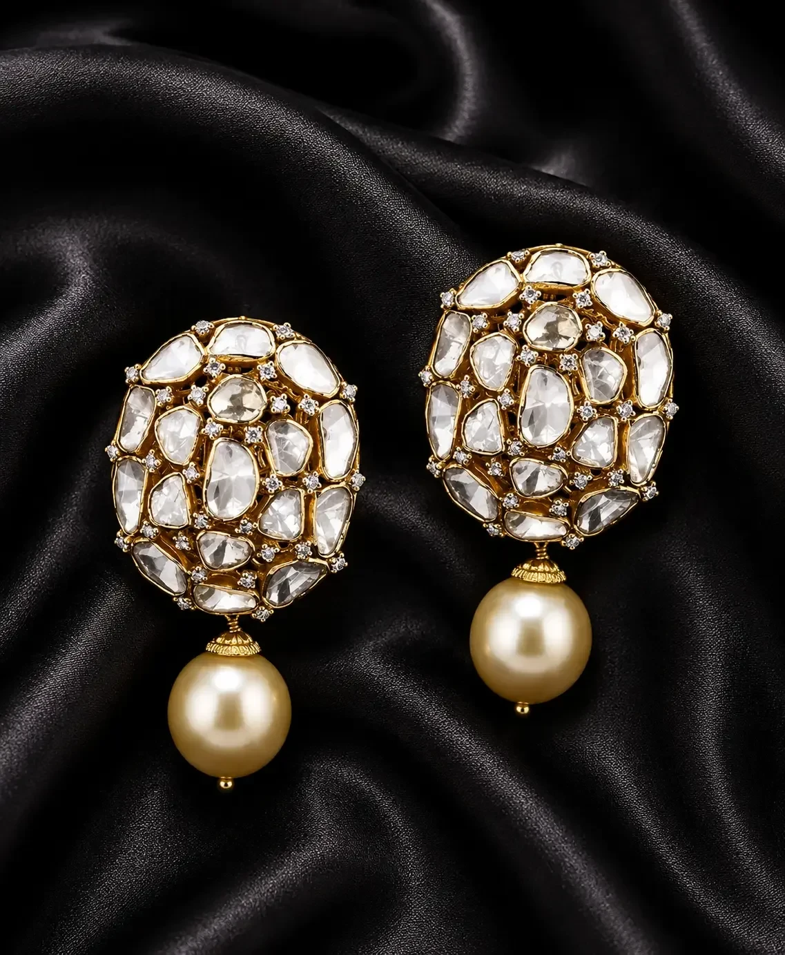 Polki Pearl Drop Earrings