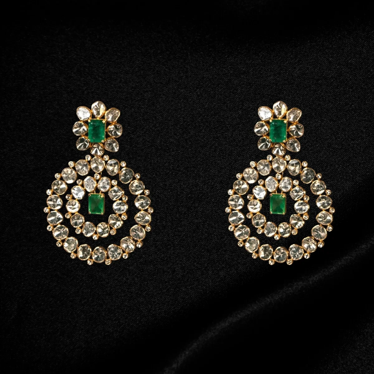 Elegant Polki Diamond Earrings with Emerald