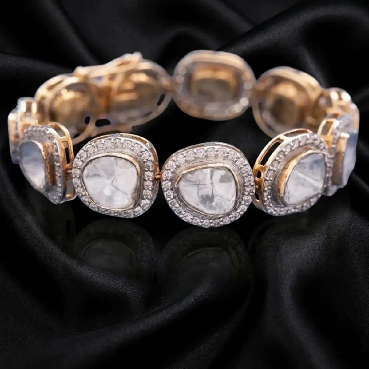 Square-Cut Diamond Polki Link Bracelet