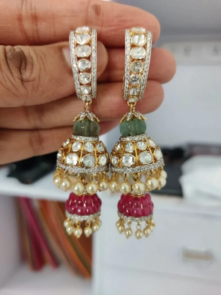 Designer Polki Jhumka Earrings for Women