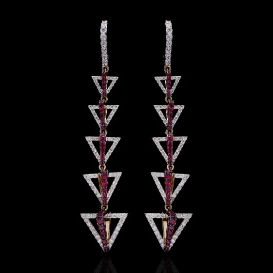 Ruby with Diamonds Long Earrings