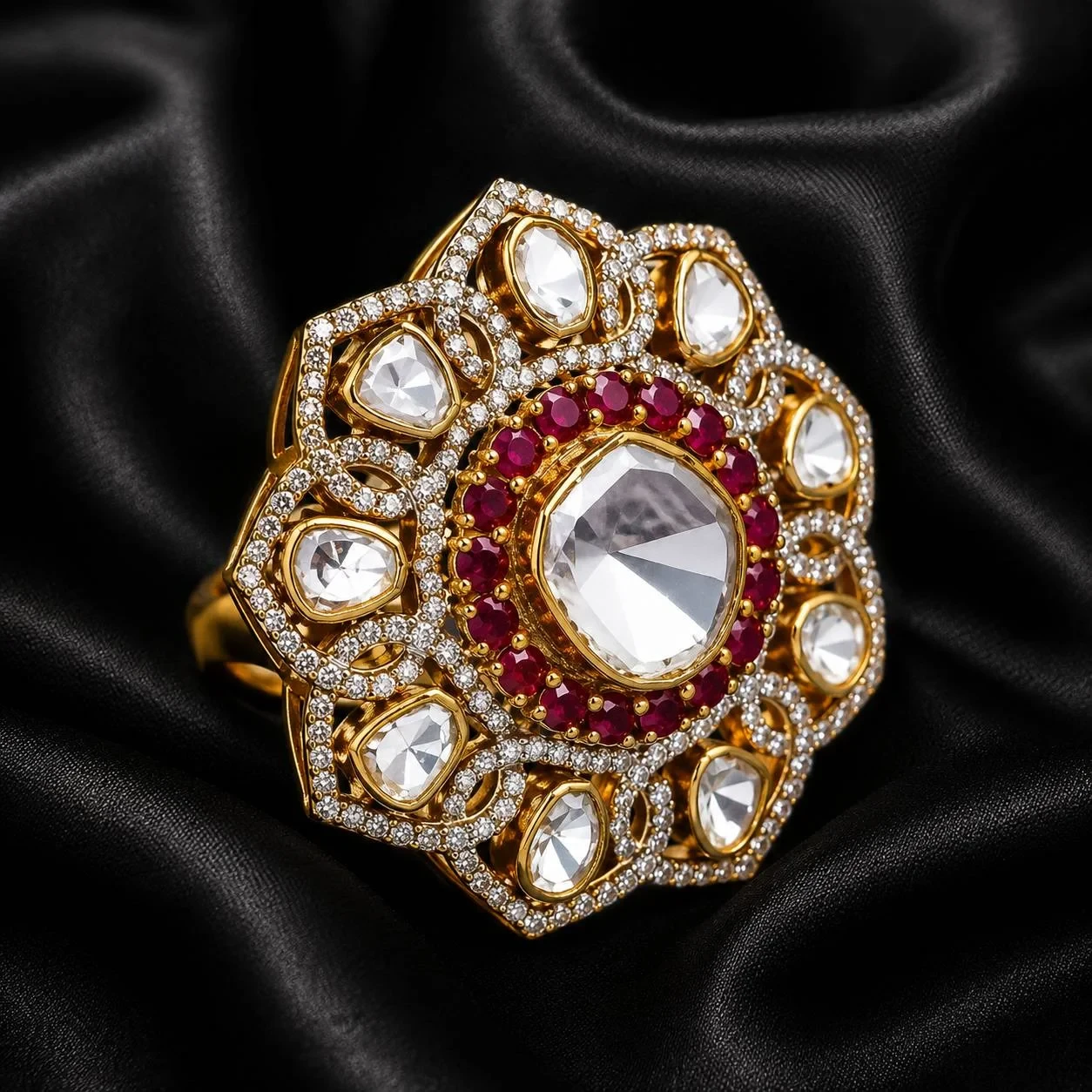 Elegant Ruby Polki Gold Ring