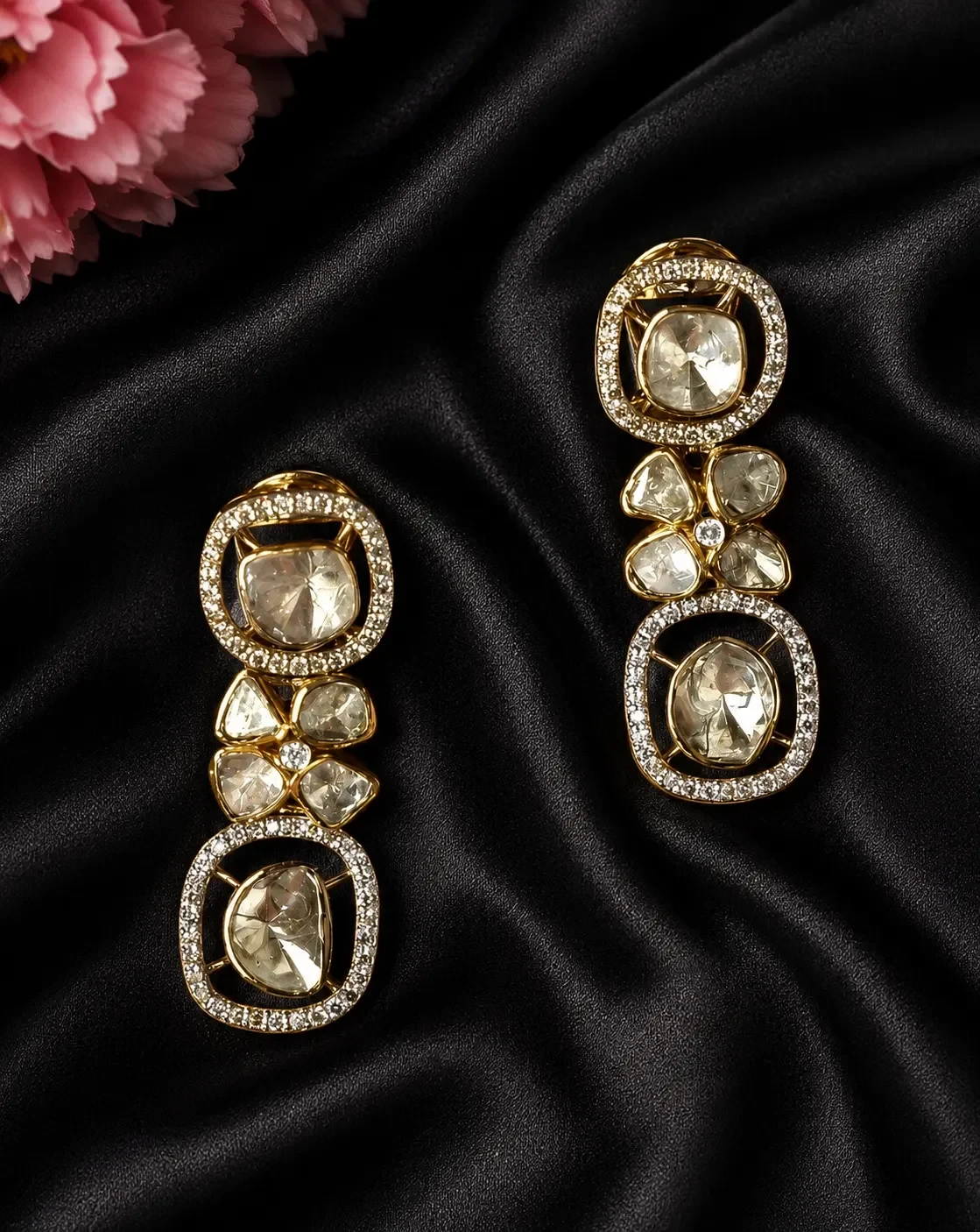 Designer Gold Polki Earrings