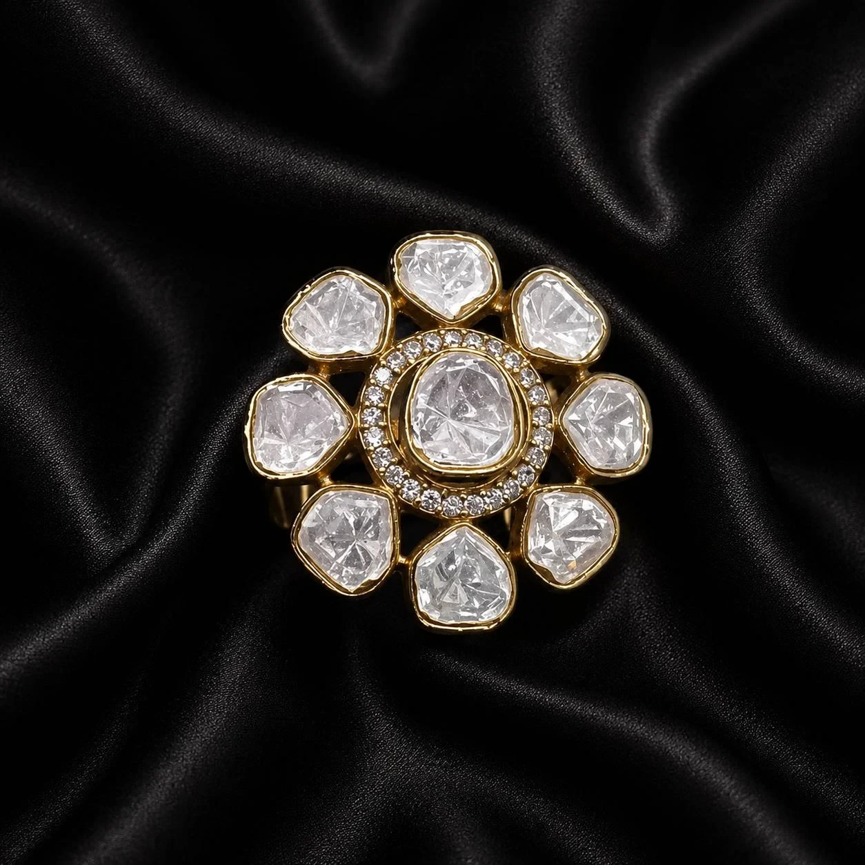 Floral Halo Polki Diamond Ring