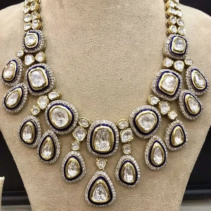 Royal Blue Halo Polki Necklace
