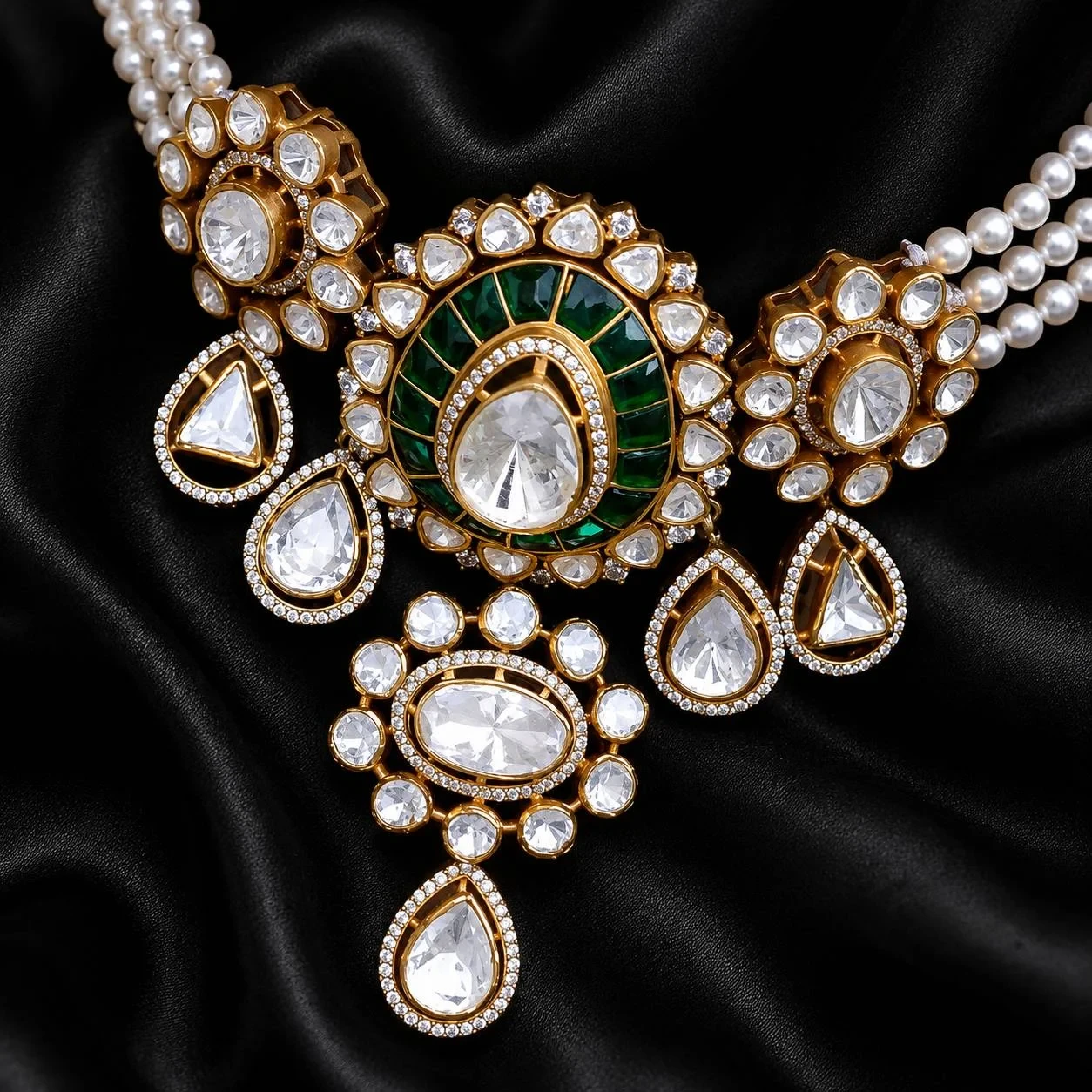 Regal Emerald Polki Statement Necklace