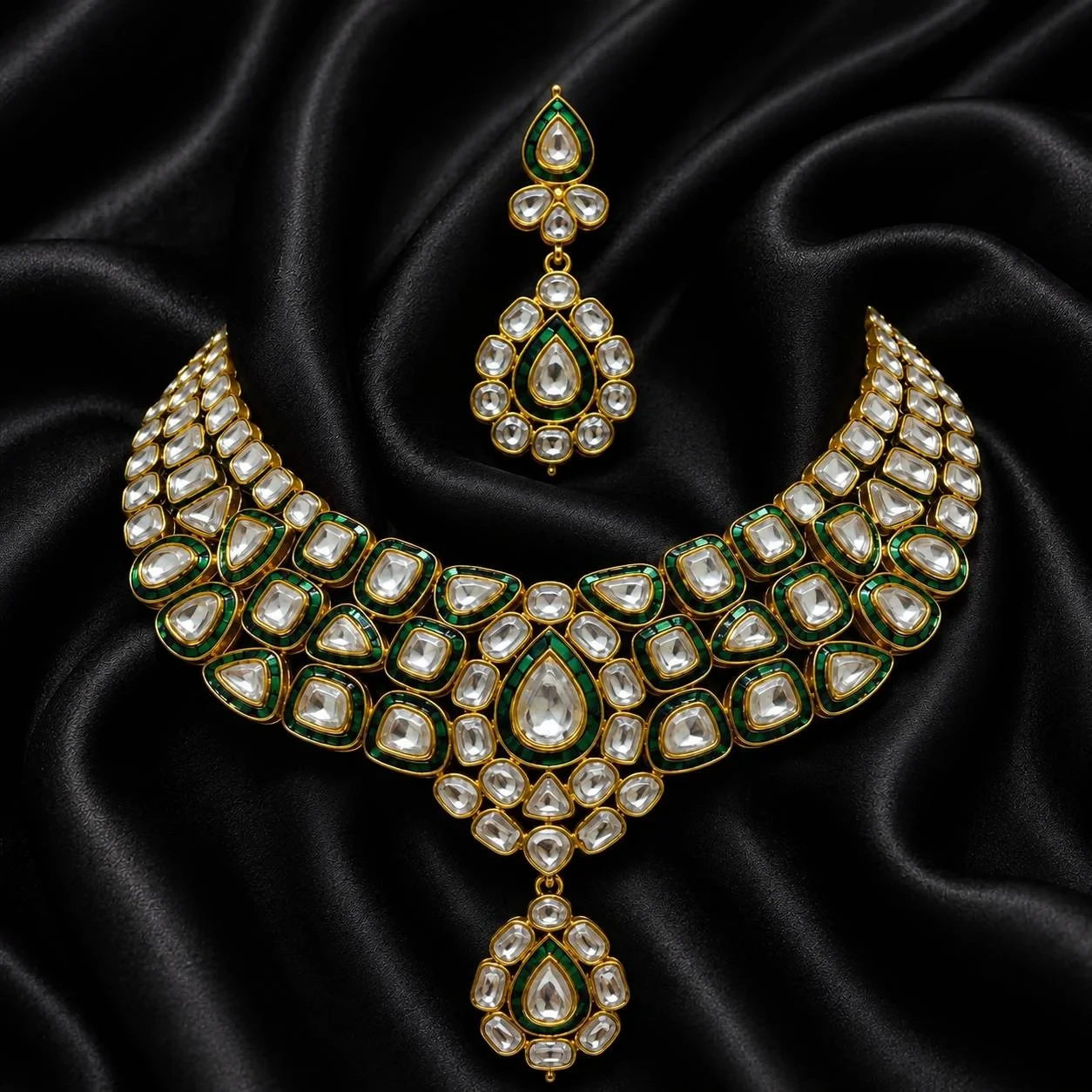 Emerald Enamel Royal Polki Necklace Set