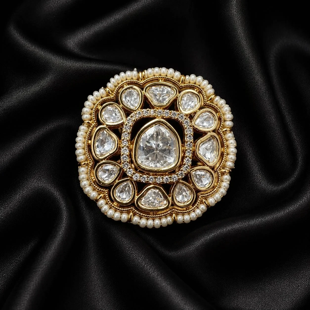Pearl Border Polki Statement Ring