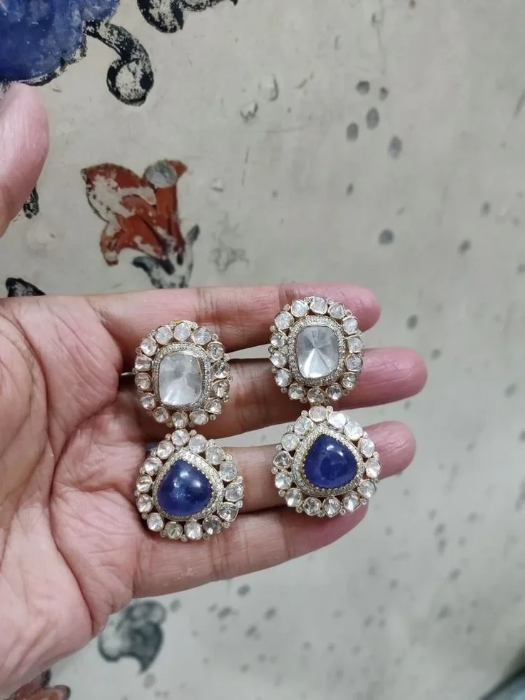 Blue Sapphire Polki Earrings