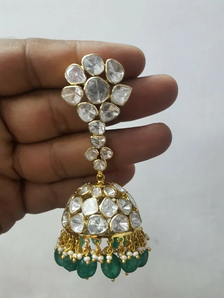 Polki Diamond Emerald Earrings